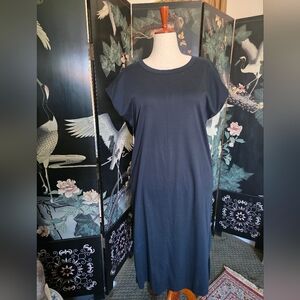 Everlane Luxe Cotton Side-slit Midi Tee Dress With Cap Sleeves